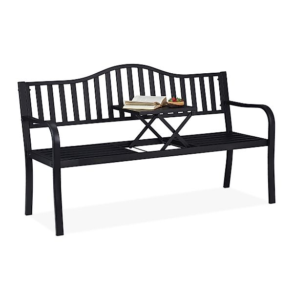 relaxdays Gartenbank mit Klapptisch, Schwarz günstig online kaufen