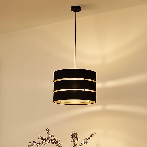 Lindby Hängeleuchte Tsomo, Ø 40 cm, schwarz, Stoff, E27 günstig online kaufen