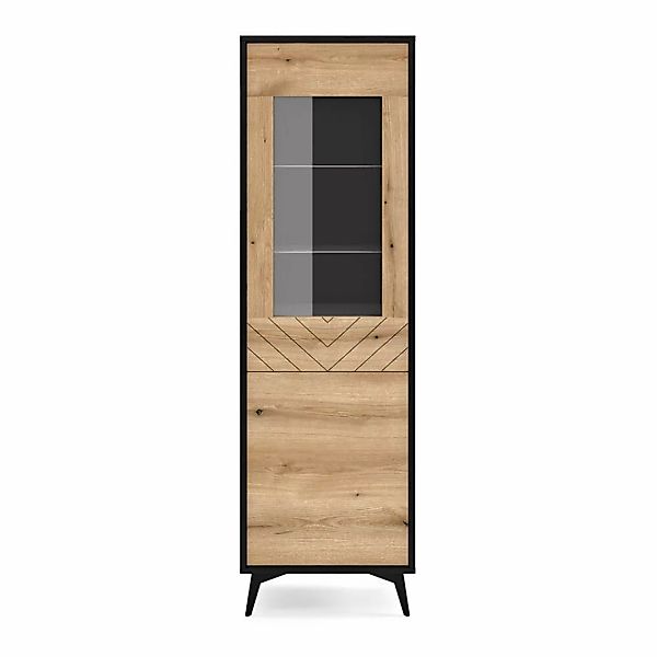 Lomadox Vitrine DALE-160 Vitrinenschrank Standvitrine schwarz mit Eiche 54x günstig online kaufen