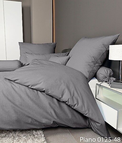 Janine Janine Mako-Soft-Seersucker Bettwäsche PIANO 0125 titan Größe:  80x8 günstig online kaufen