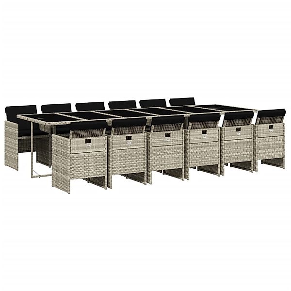 vidaXL 13-Tlg Garten-Essgruppe mit Kissen Hellgrau Poly Rattan 3210587 günstig online kaufen