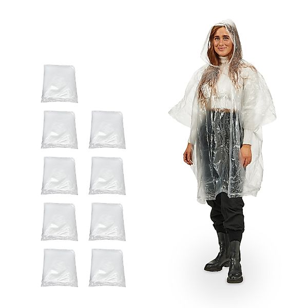 relaxdays Regenponcho Einweg Regenponcho 10er Set günstig online kaufen