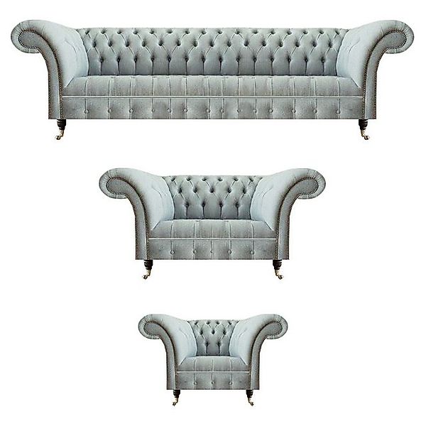 JVmoebel Sofa Chesterfield Wohnzimmer Garnitur Hellgraue Polstercouchen 3tl günstig online kaufen