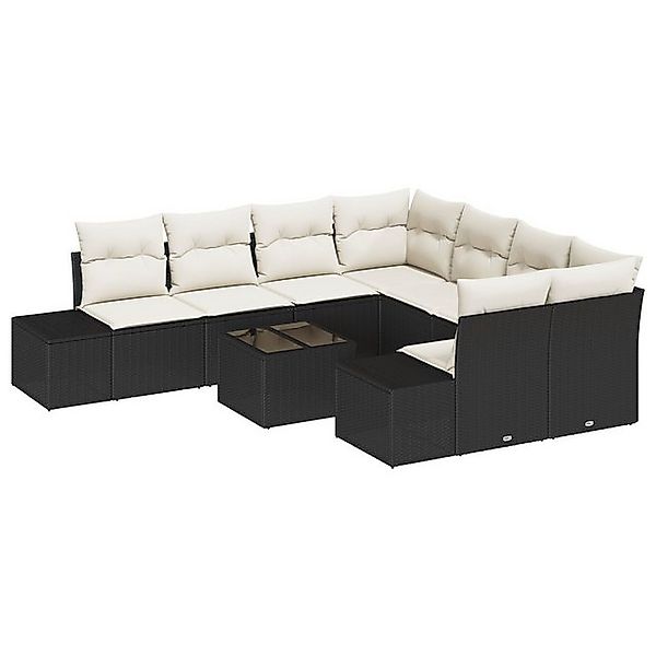 vidaXL Loungesofa 9-teiliges Garten-Sofa-Set mit Kissen Schwarz Poly-Rattan günstig online kaufen