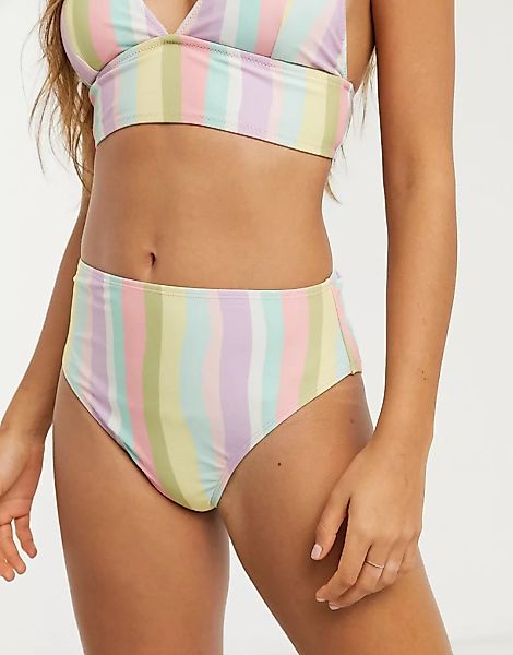 Warehouse – Gestreifte Bikinihose mit hoher Taille-Mehrfarbig günstig online kaufen