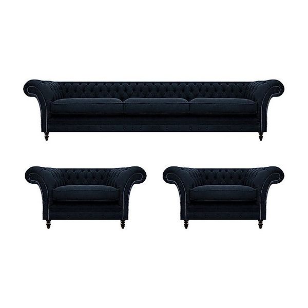 JVmoebel Chesterfield-Sofa Blau Sofagarnitur 3tlg 2x Sessel Sofa Dreisitze günstig online kaufen