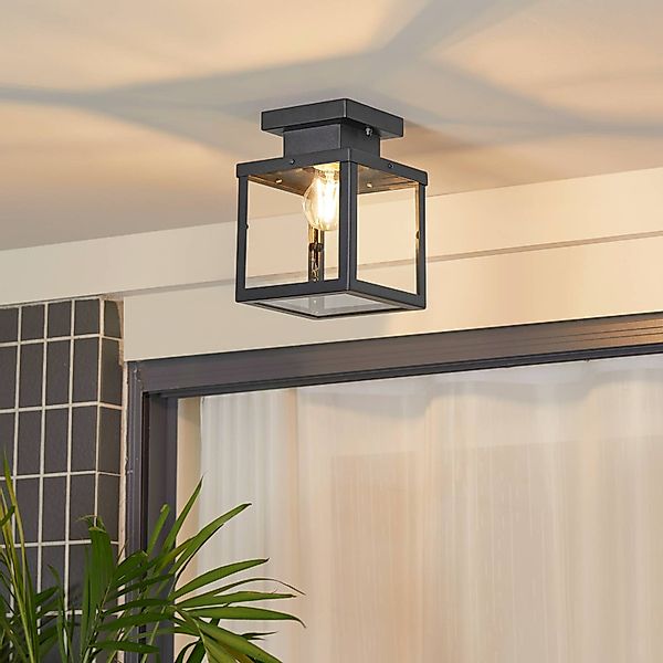 Lindby Außendeckenleuchte Mandus, schwarz, Edelstahl, 22cm günstig online kaufen