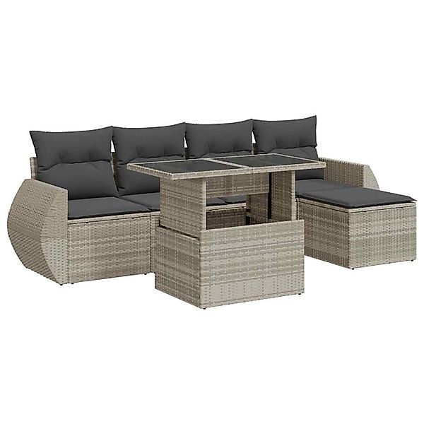 vidaXL 6-Tlg Garten-Sofagarnitur mit Kissen Hellgrau Poly Rattan 3326623 günstig online kaufen