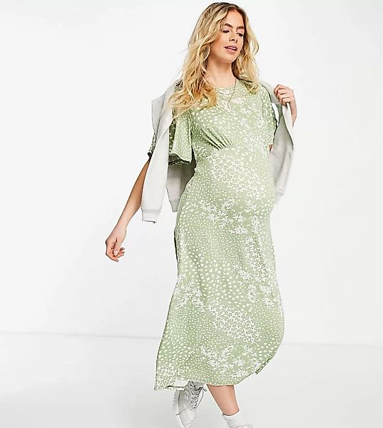 New Look Maternity – Midikleid in Grün mit Blümchenmuster günstig online kaufen