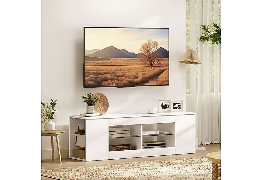 HOMCOM TV-Board Fernseh-Kommode, 6 Fächer, 2 Glasregale (TV Lowboard, 1 St. günstig online kaufen