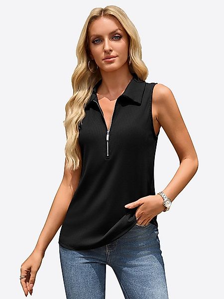 Imily Bela Tanktop Damen Sommer gerippt ärmellos V-Ausschnitt Polo-Kragen ( günstig online kaufen