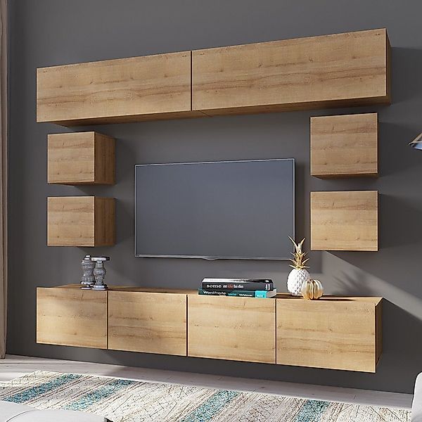 Lomadox Wohnwand CAIRNS-132, (8-St), in Eiche günstig online kaufen