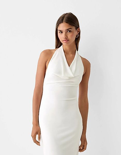 Bershka Midikleid Mit Neckholder-Ausschnitt Damen M Grbrochenes Weiss günstig online kaufen