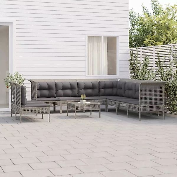 Vidaxl 11-tlg. Garten-lounge-set Mit Kissen Grau Poly Rattan günstig online kaufen