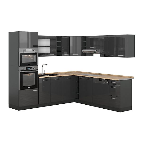 Vicco R-Line Eckküche Anthrazit Hochglanz/Anthrazit 237 x 247 cm AP Eiche günstig online kaufen