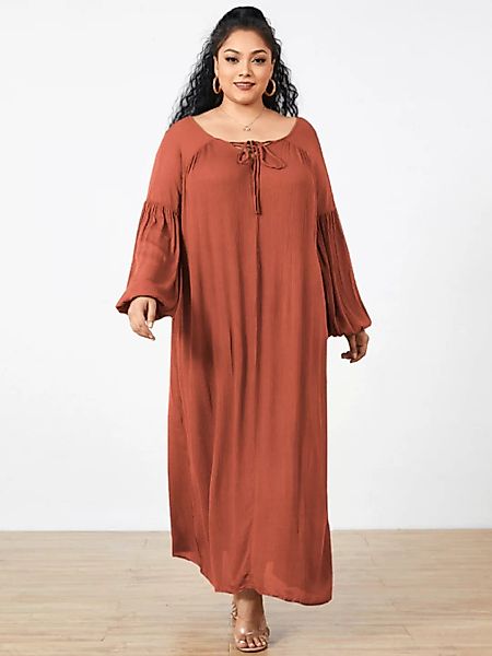 Criss-Cross V-Ausschnitt einfarbig lange Puffärmel lose Kleid günstig online kaufen