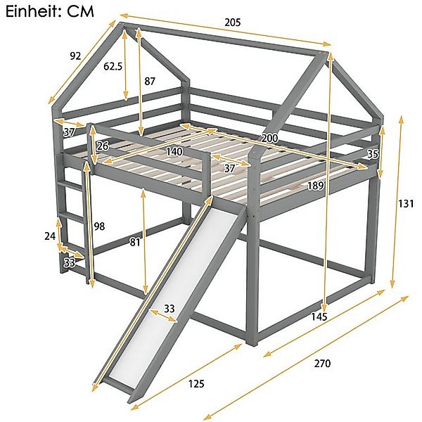 Ulife Etagenbett Doppelbett Kinderbett, Hausform mit Sicherheitszaun, 140x2 günstig online kaufen