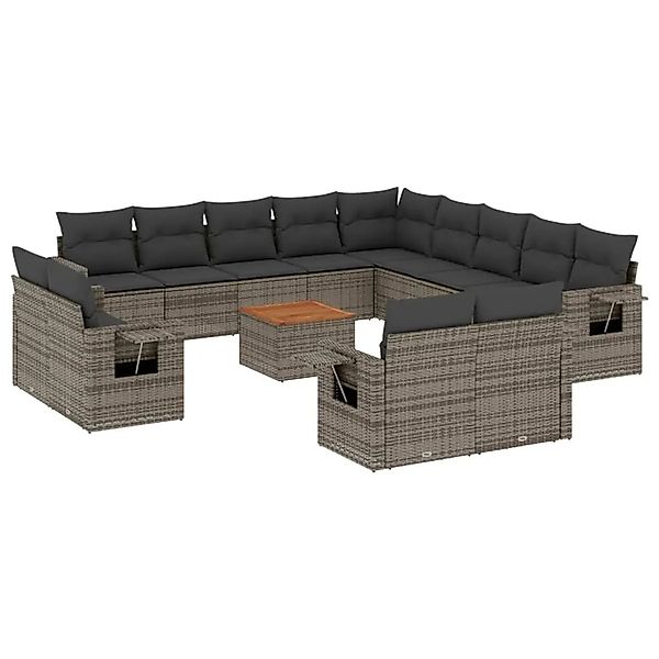 vidaXL 14-Tlg Garten-Sofagarnitur mit Kissen Grau Poly Rattan 3224842 günstig online kaufen