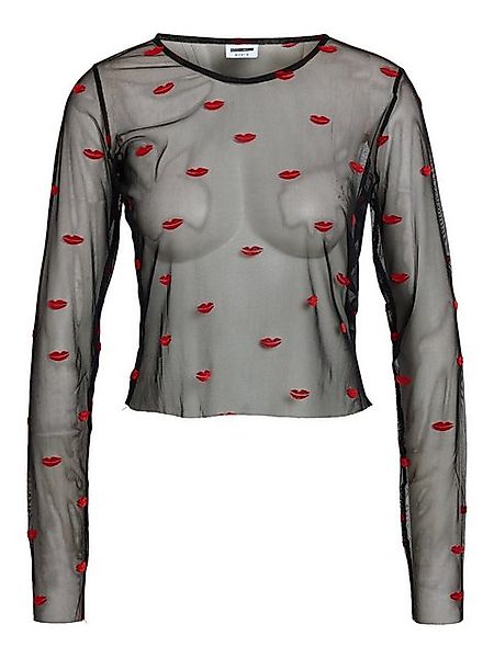 Noisy may Shirttop Top Mesh-Oberteil langärmlig Lippenprint durchsichtig 77 günstig online kaufen