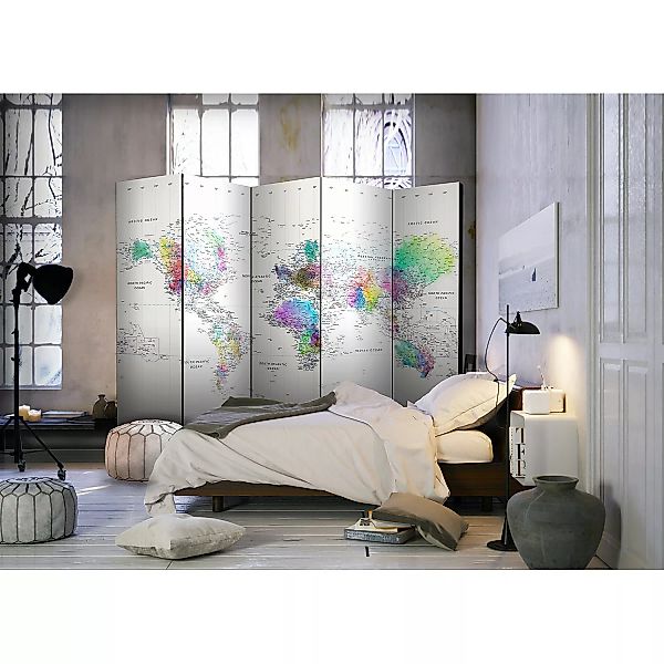home24 Paravent White-Colorful World Map günstig online kaufen