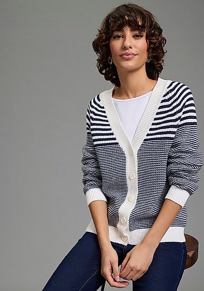 Laura Scott Strickjacke mit modernen Perlstrick und V-Ausschnitt günstig online kaufen