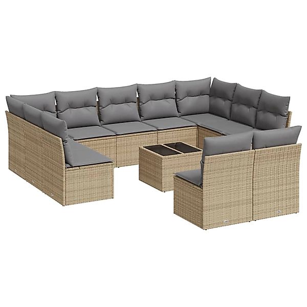 vidaXL 12-Tlg Garten-Sofagarnitur mit Kissen Beige Poly Rattan 3250198 günstig online kaufen