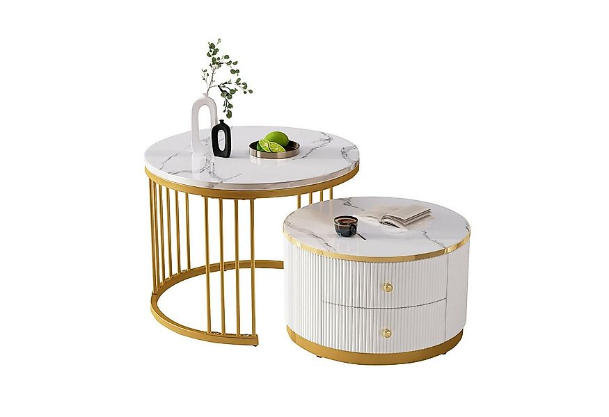 Merax Couchtisch, Hochglanz Marmoroptik, Beistelltisch Set, Satztisch Metal günstig online kaufen