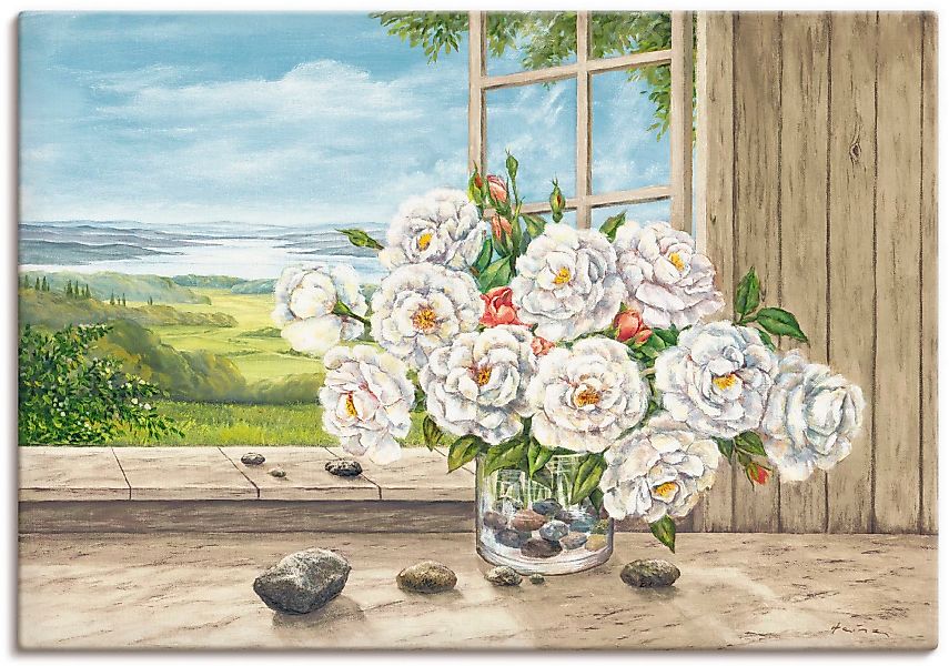 Artland Wandbild "Weiße Rosen am Fenster", Blumen, (1 St.) günstig online kaufen