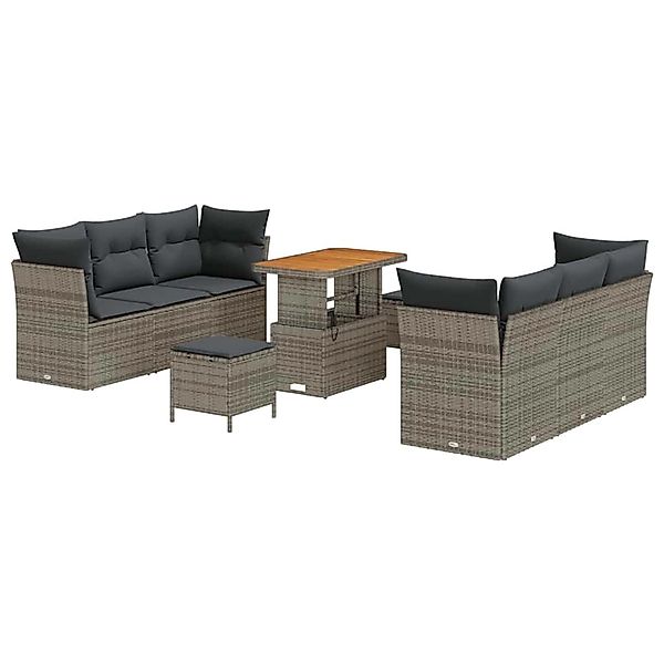 vidaXL 9-Teiliges Garten-Sofa-Set mit Kissen in Grau aus Poly Rattan und Ak günstig online kaufen