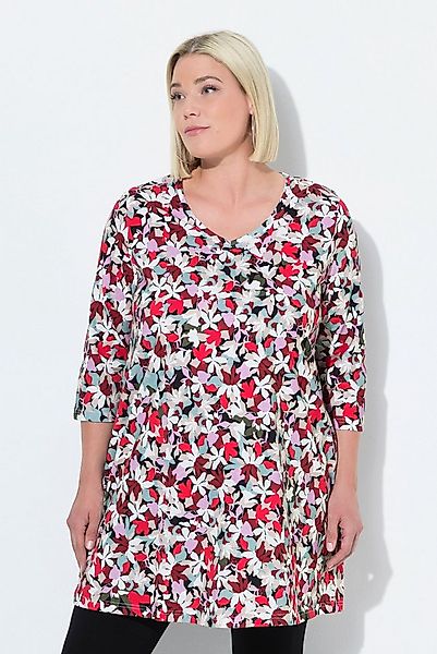 Ulla Popken Longshirt Longshirt Blüten A-Linie V-Ausschnitt 3/4-Arm günstig online kaufen