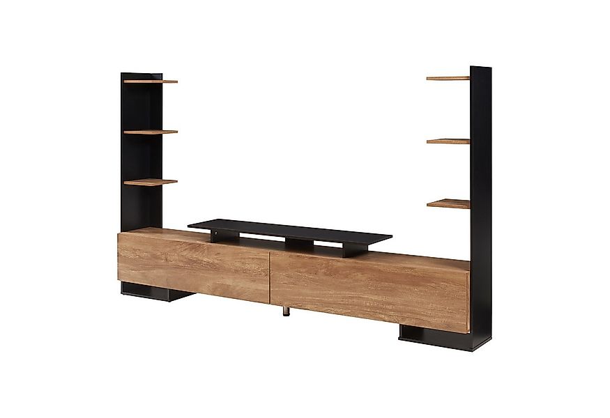 en.casa TV-Schrank »Rauki« mit Seitenregalen 233 x 31 x 141 cm Schwarz/Mang günstig online kaufen