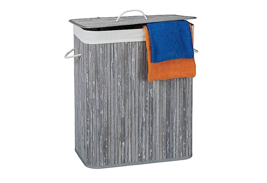relaxdays Wäschesortierer Wäschekorb Bambus mit 2 Fächern, grau günstig online kaufen