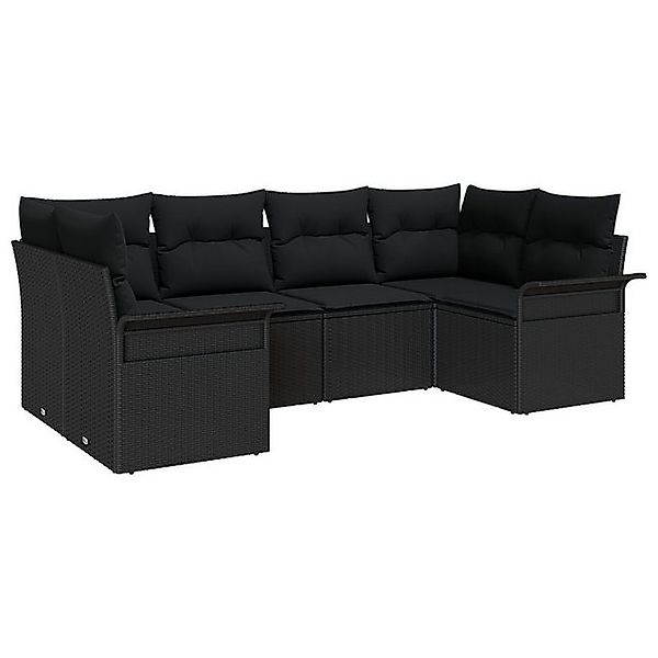 vidaXL Loungesofa 6-teiliges Garten Sofa Set mit Kissen Schwarz Poly Rattan günstig online kaufen