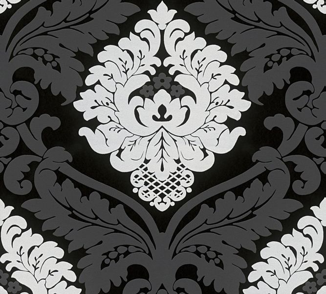 Bricoflor Neobarock Tapete Schwarz Weiß Grau Edle Vliestapete mit Ornament günstig online kaufen