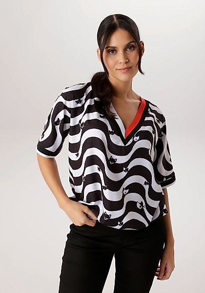 Aniston SELECTED Schlupfbluse mit Gummizug am Saum und grafischen Muster - günstig online kaufen