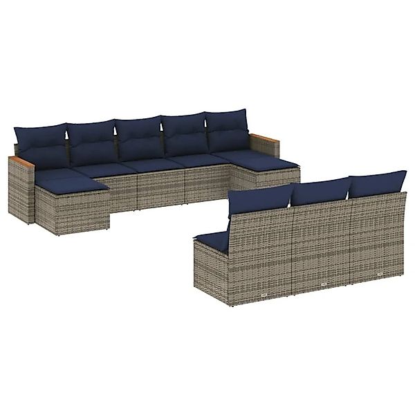 vidaXL 10-Tlg Gartensofa-Set mit Kissen Grau Polyrattan 3226390 günstig online kaufen