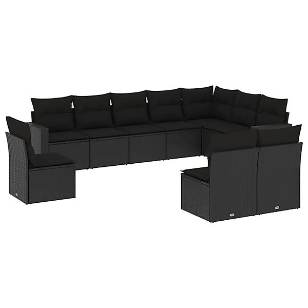 vidaXL 10-Tlg Garten-Sofagarnitur mit Kissen Schwarz Poly Rattan 3251442 günstig online kaufen