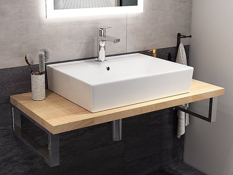 Aqua Bagno Waschbecken 55 cm. weiss glänzend eckig Wandhängend Waschtisch günstig online kaufen