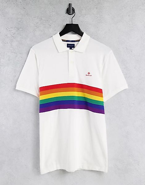 GANT – Pride Capsule – Polohemd aus Pikee in Eierschale mit Regenbogenstrei günstig online kaufen
