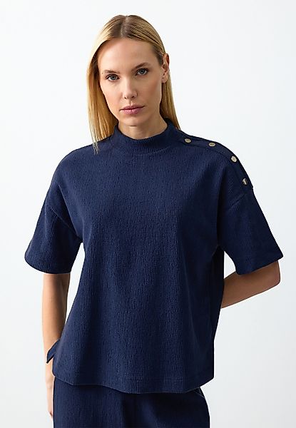 Jimmy Key T-Shirt Marineblaues Strukturiertes T-Shirt günstig online kaufen