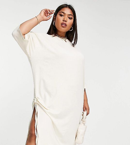 Public Desire Curve – Oversize-Shirtkleid in Creme mit Midaxi-Länge und Sei günstig online kaufen