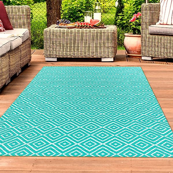 TeppichHome24 Outdoorteppich Kunststoff-Teppich mit Rautenmuster, Outdoorte günstig online kaufen
