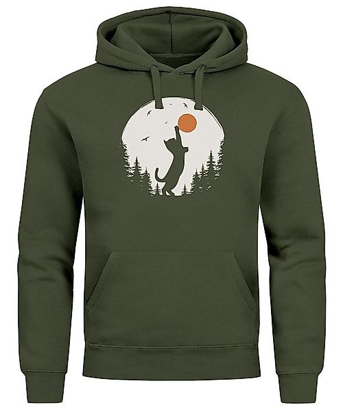 Neverless Hoodie Hoodie Herren mit Frontprint Katze Silhouette Natur Aufdru günstig online kaufen