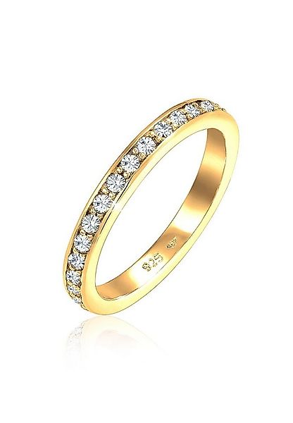 Elli Fingerring Bandring Memoire Glas Kristalle Weiß 925 Silber vergoldet günstig online kaufen