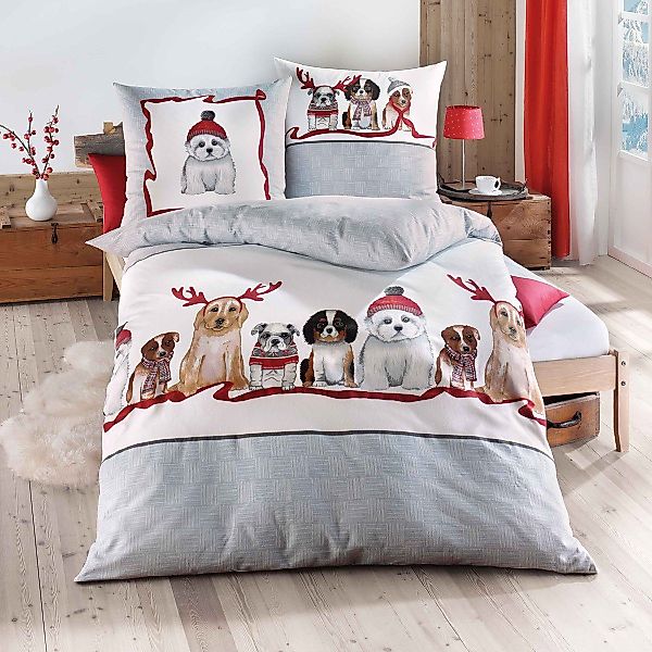 TRAUMSCHLAF Bettwäsche Dogs, Biber, 2 teilig, günstig online kaufen
