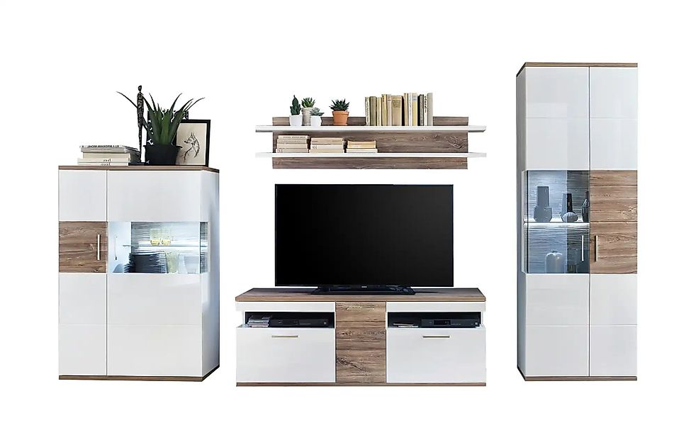 uno Wohnkombination  Zypern ¦ weiß ¦ Maße (cm): B: 310 H: 199 T: 50.0 Kommo günstig online kaufen