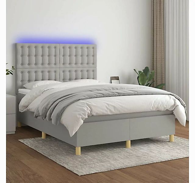 vidaXL Boxspringbett Boxspringbett mit Matratze LED Hellgrau 140x200 cm Sto günstig online kaufen