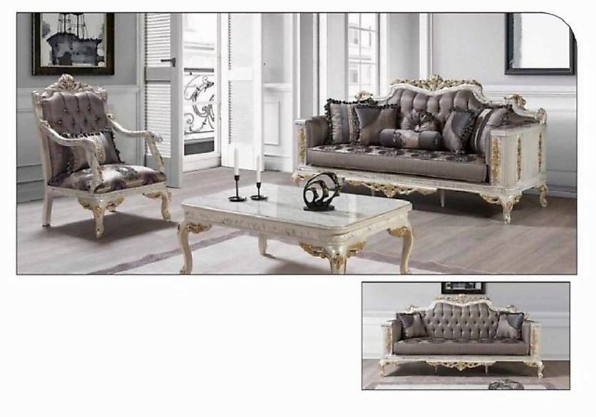 JVmoebel Sofa Chesterfield Sofa Couch 3er Barock Rokoko Couchen Samt Sofas, günstig online kaufen