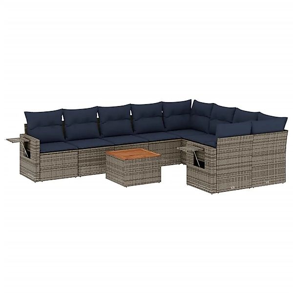 vidaXL 10-Tlg Gartensofa-Set mit Kissen Grau Polyrattan 3224724 günstig online kaufen