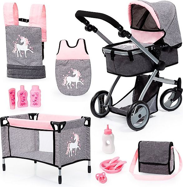 Bayer Puppenwagen Mega grau/rosa, (Set), mit Reisebett, Schlafsack, Wickelt günstig online kaufen